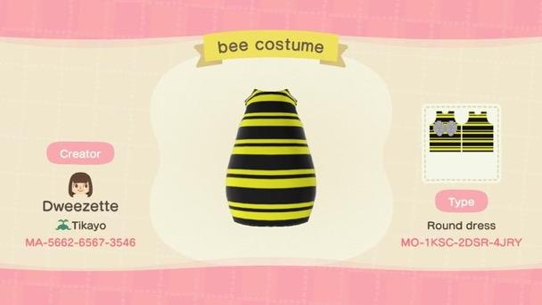 Animal Crossing Design Code: MO-1KSC-2DSR-4JRY Bee Costume