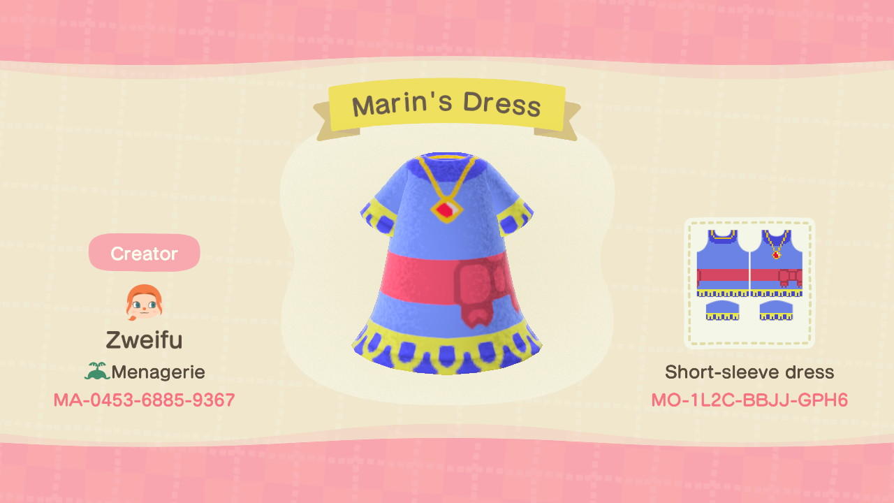 Animal Crossing Design Code: MO-1L2C-BBJJ-GPH6 Marin&#39;s Dress