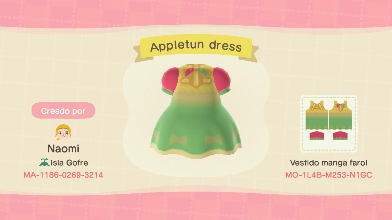 Animal Crossing Design Code: MO-1L4B-M253-N1GC Appletun dress