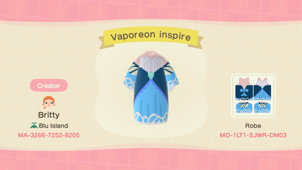 Animal Crossing Design Code: MO-1LT1-SJWR-DM03 Pokemon Vaporeon