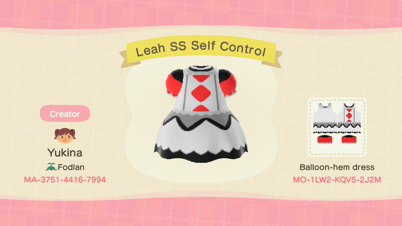 Animal Crossing Design Code: MO-1LW2-KQV5-2J2M Leah SS Self Control