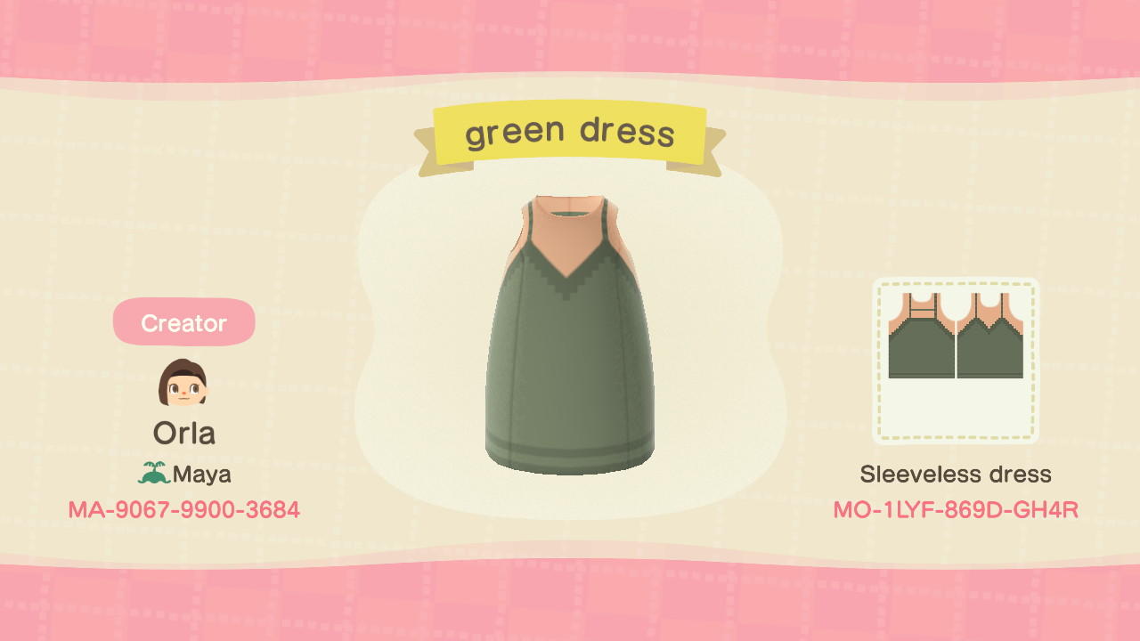 Animal Crossing Design Code: MO-1LYF-869D-GH4R Green dress