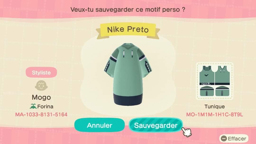 Animal Crossing Design Code: MO-1M1M-1H1C-8T9L Nike Preto