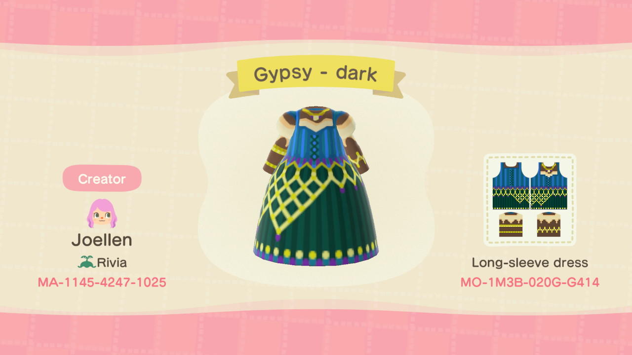 Animal Crossing Design Code: MO-1M3B-202G-G414 Gypsy