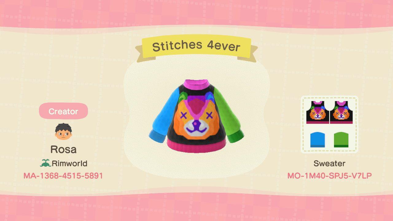 Animal Crossing Design Code: MO-1M40-SPJ5-V7LP Stitches 4ever