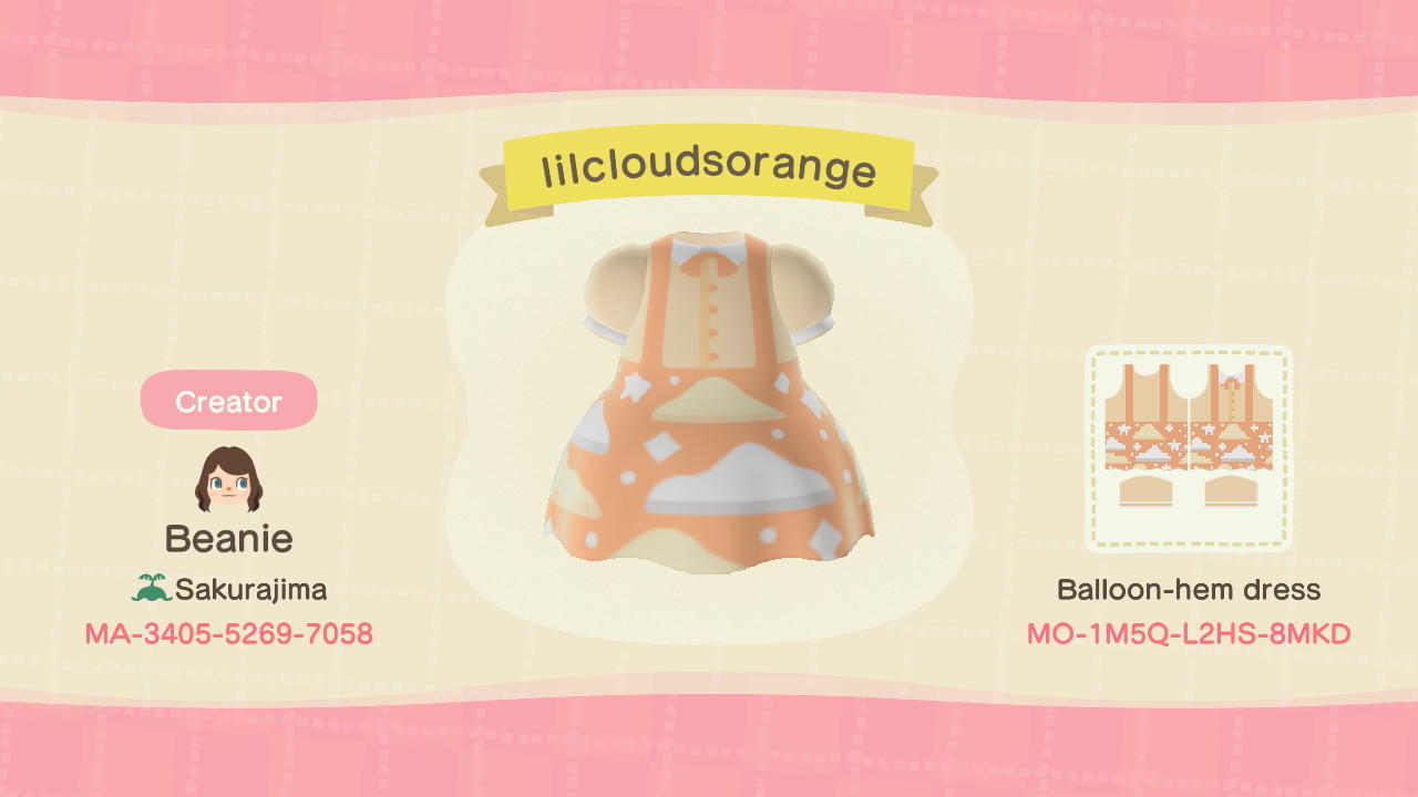 Animal Crossing Design Code: MO-1M5Q-L2HS-8MKD lilcloudsorange