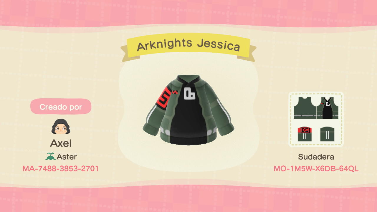 Animal Crossing Design Code: MO-1M5W-X6DB-64QL Arknights Jessica