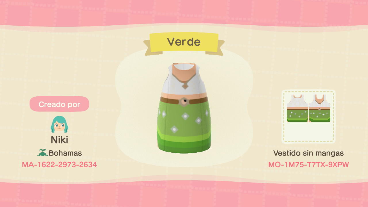 Animal Crossing Design Code: MO-1M75-T7TX-9XPW Verde