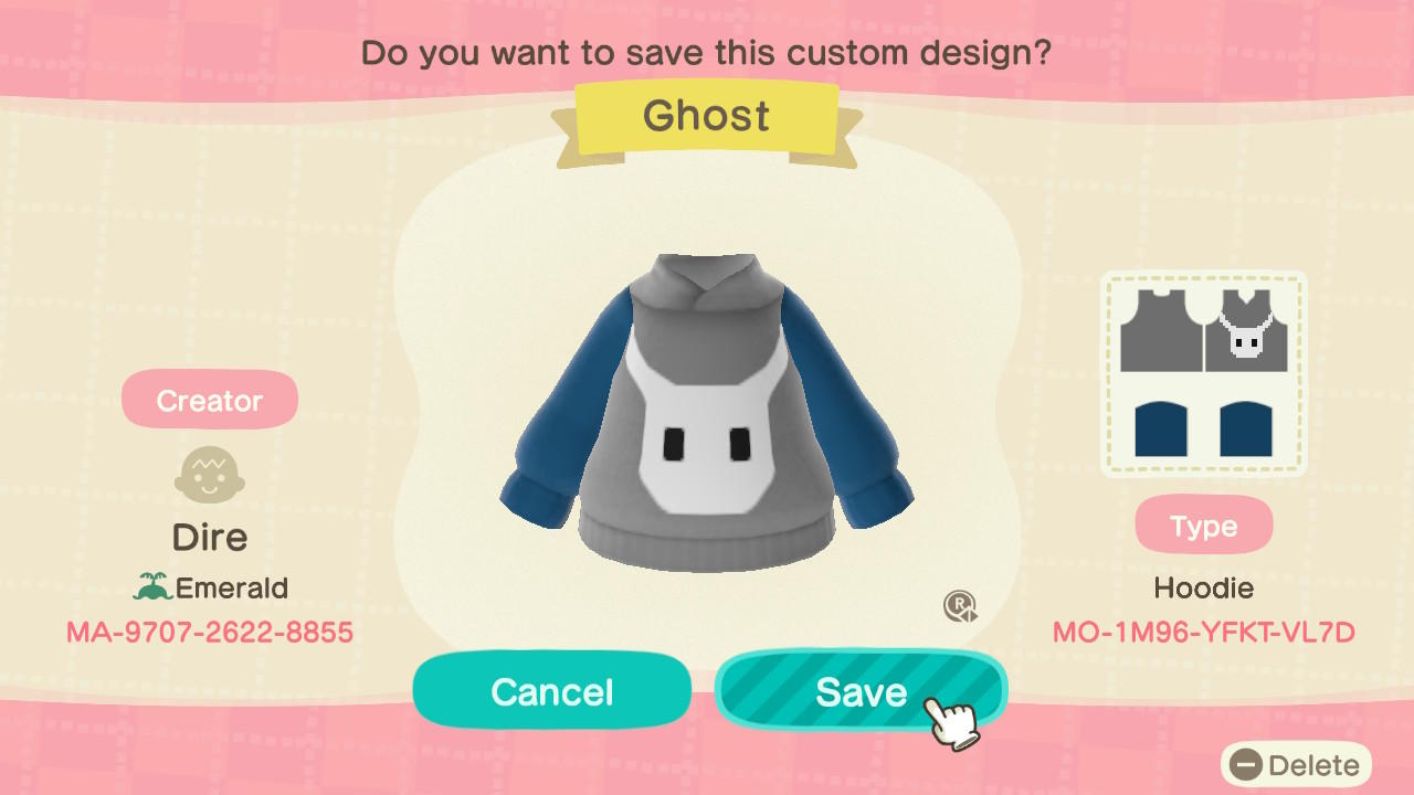 Animal Crossing Design Code: MO-1M96-YFKT-VL7D Ghost