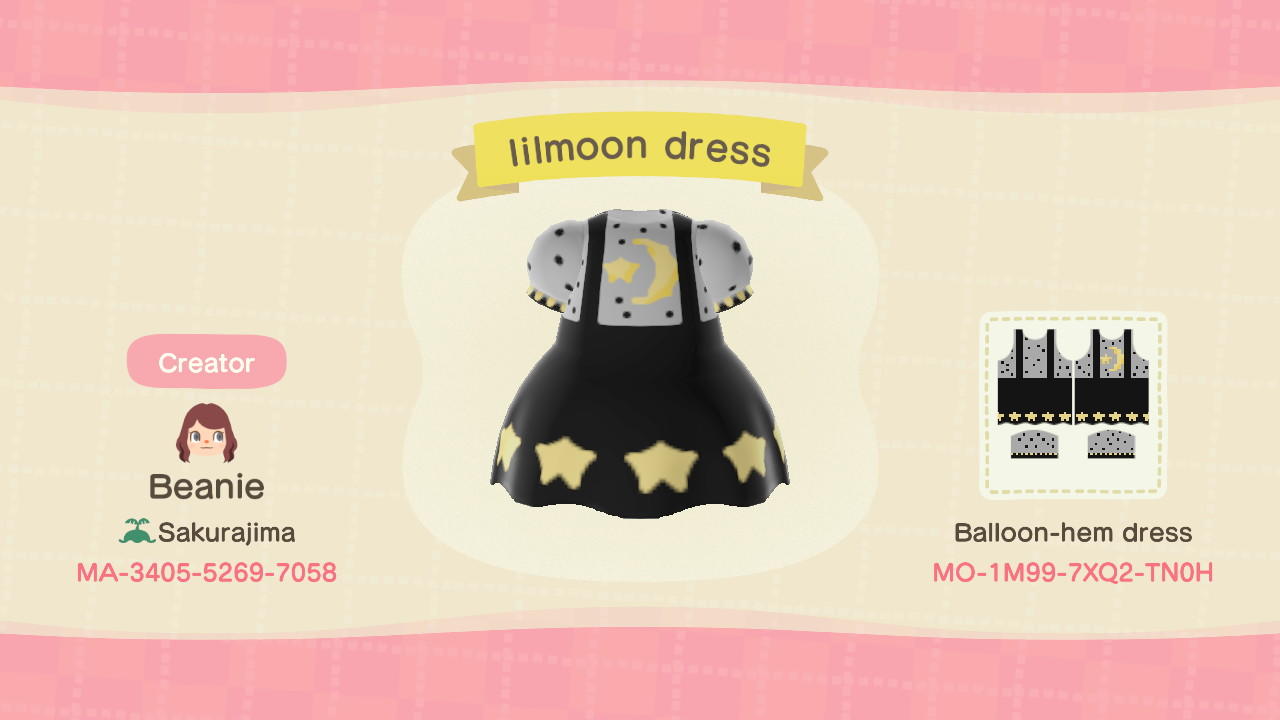 Animal Crossing Design Code: MO-1M99-7XQ2-TN0H Lilmoon Dress