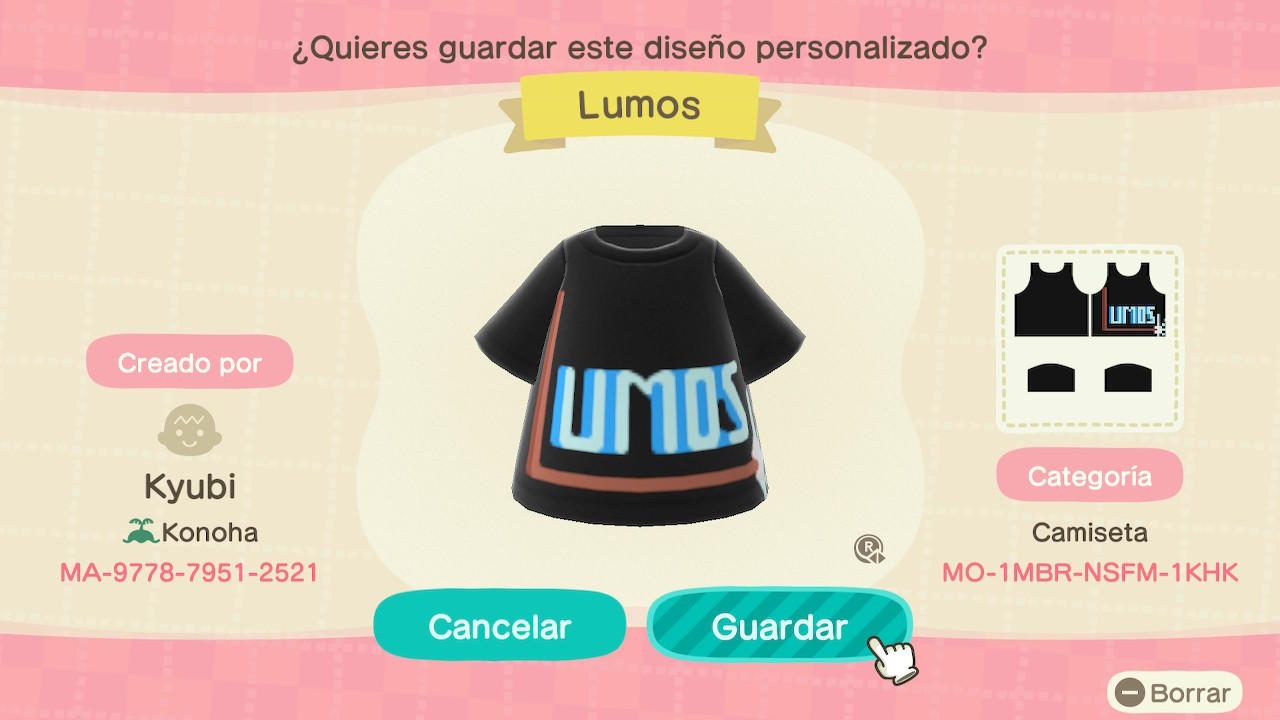 Animal Crossing Design Code: MO-1MBR-NSFM-1KHK Lumos