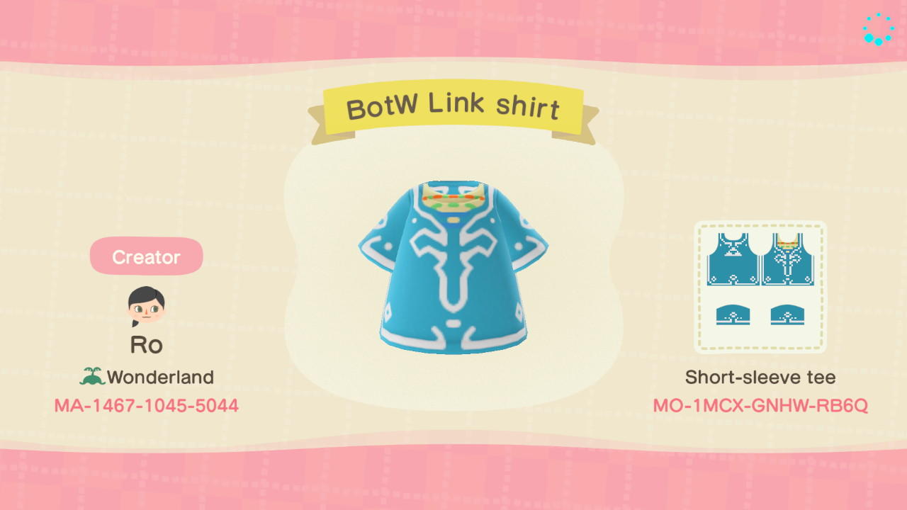 Animal Crossing Design Code: MO-1MCX-GNHW-RB6Q BotW Link shirt
