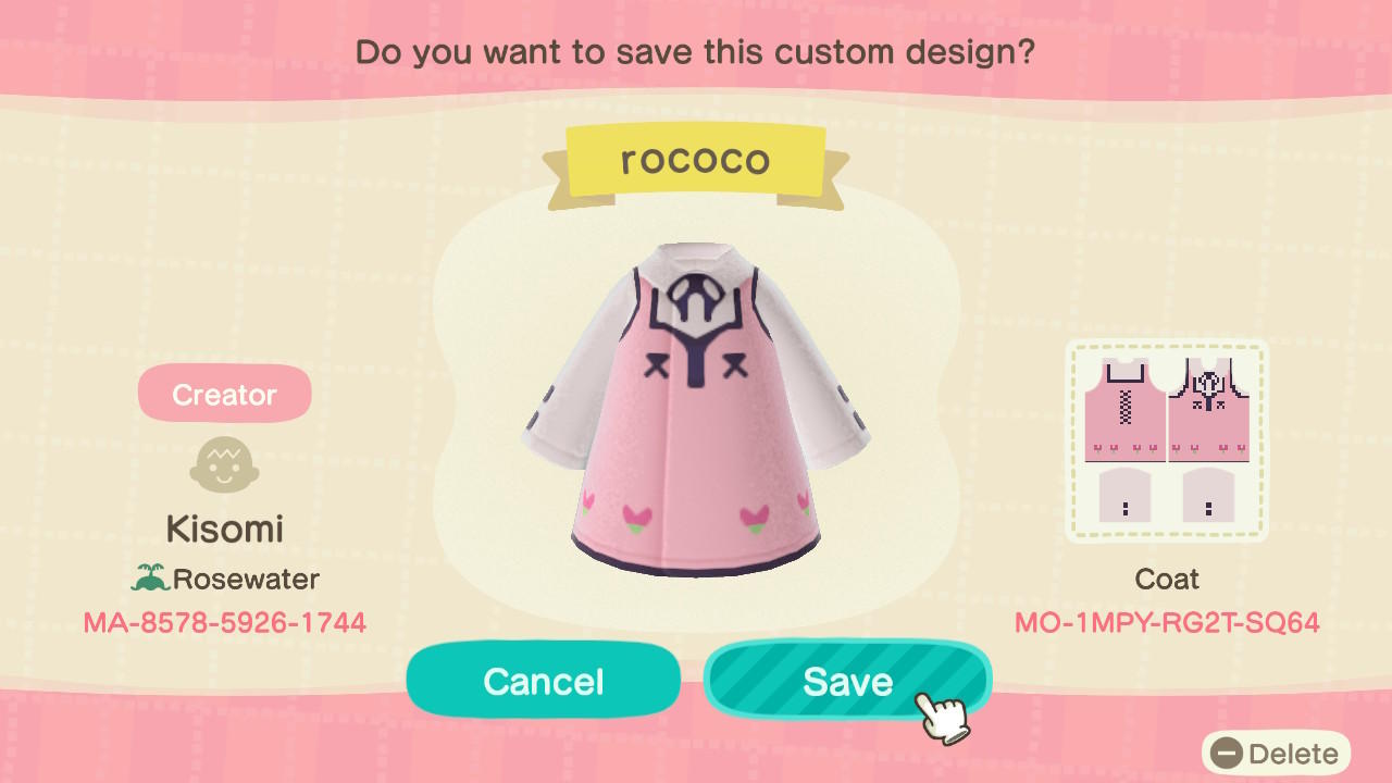 Animal Crossing Design Code: MO-1MPY-RG2T-SQ64 rococo