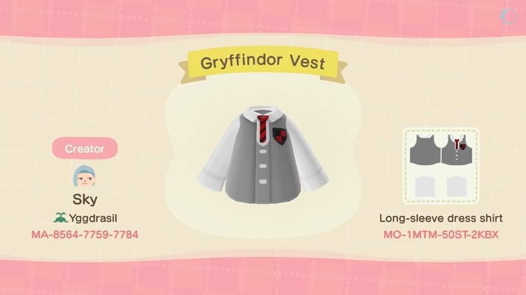Animal Crossing Design Code: MO-1MTM-50ST-2KBX Gryffindor Vest