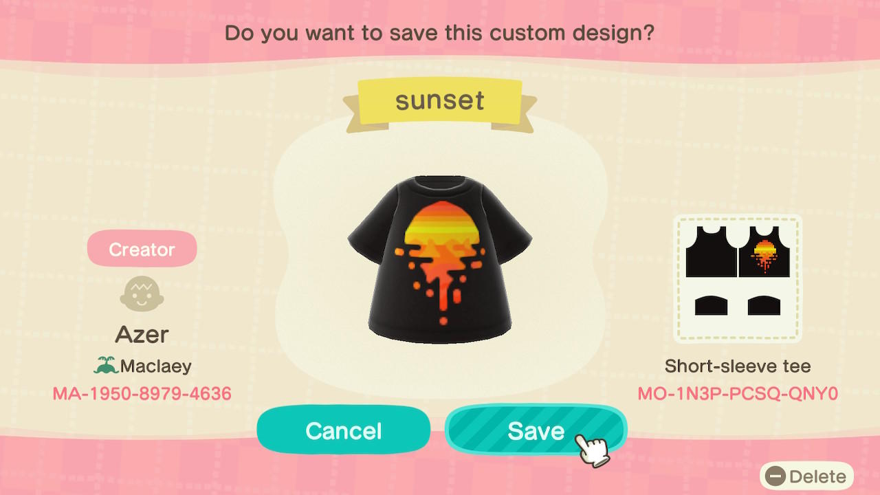 Animal Crossing Design Code: MO-1N3P-PCSQ-QNY0 Sunset