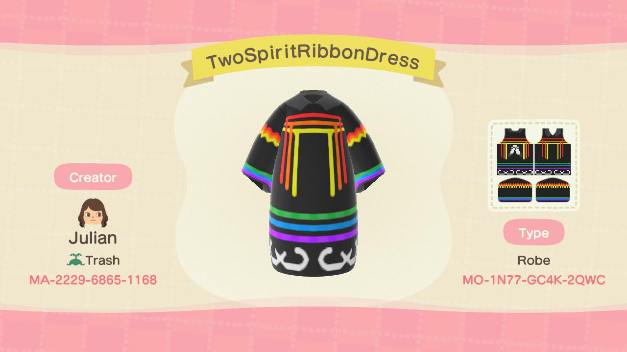 Animal Crossing Design Code: MO-1N77-GC4K-2QWC TwoSpiritRibbonDress
