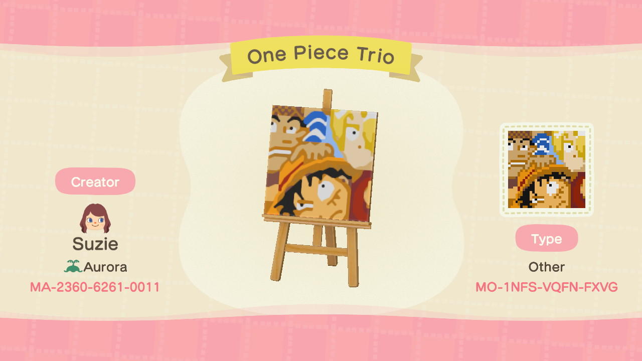 Animal Crossing Design Code: MO-1NFS-VQFN-FXVG One Piece Trio