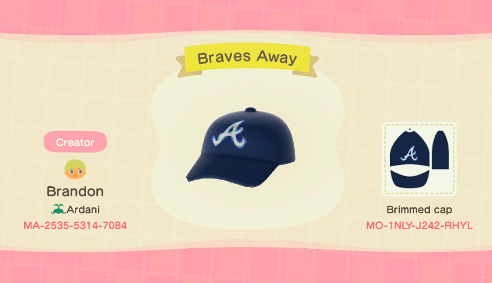 Animal Crossing Design Code: MO-1NLY-J242-RHYL Atl. Braves Away Hat