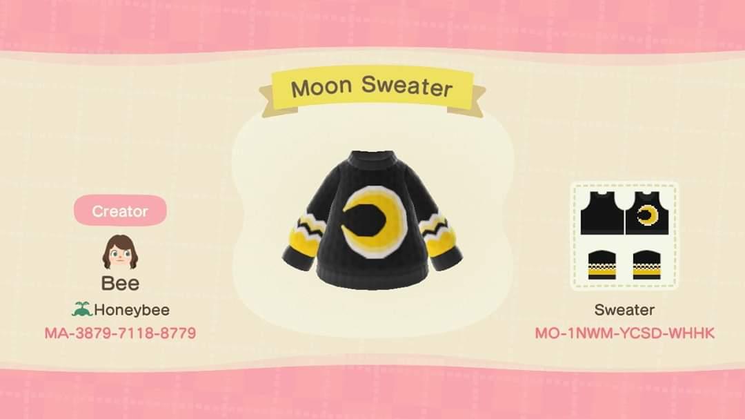 Animal Crossing Design Code: MO-1NWM-YCSD-WHHK Crescent Moon Sweate