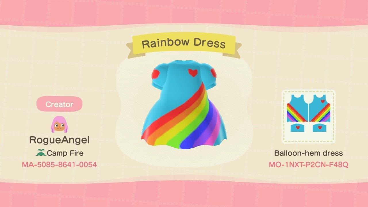 Animal Crossing Design Code: MO-1NXT-P2CN-F48Q Rainbow Dress