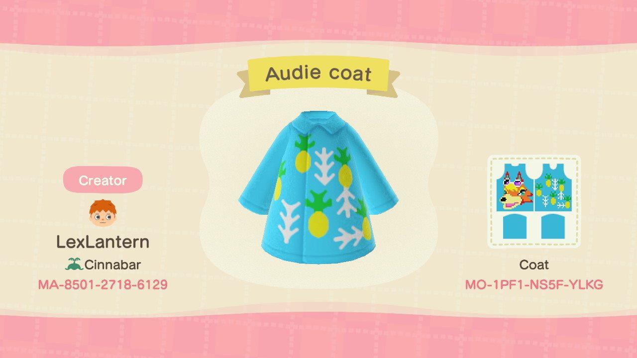 Animal Crossing Design Code: MO-1PF1-NS5F-YLKG Audie Coat