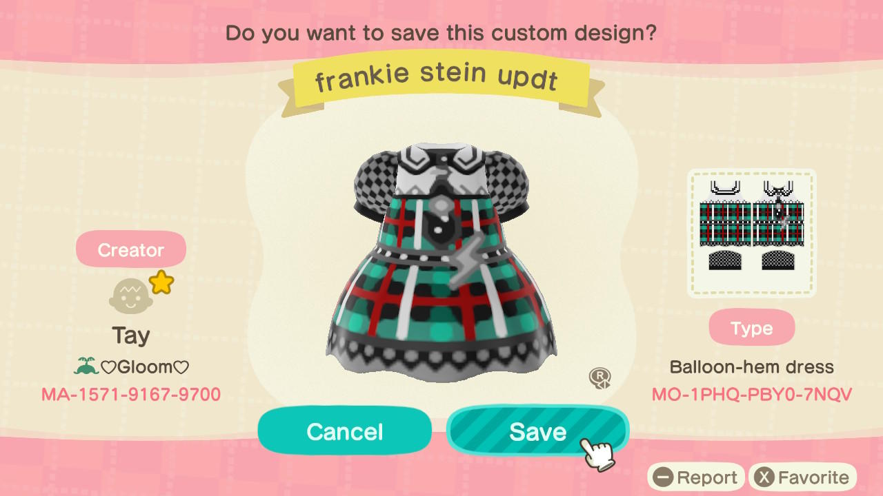 Animal Crossing Design Code: MO-1PHQ-PBY0-7NQV Frankie Stein updt