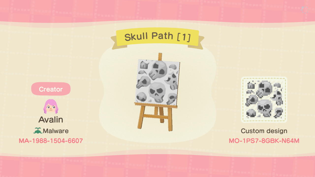 Animal Crossing Design Code: MO-1PS7-8GBK-N64M Skull Path [1]