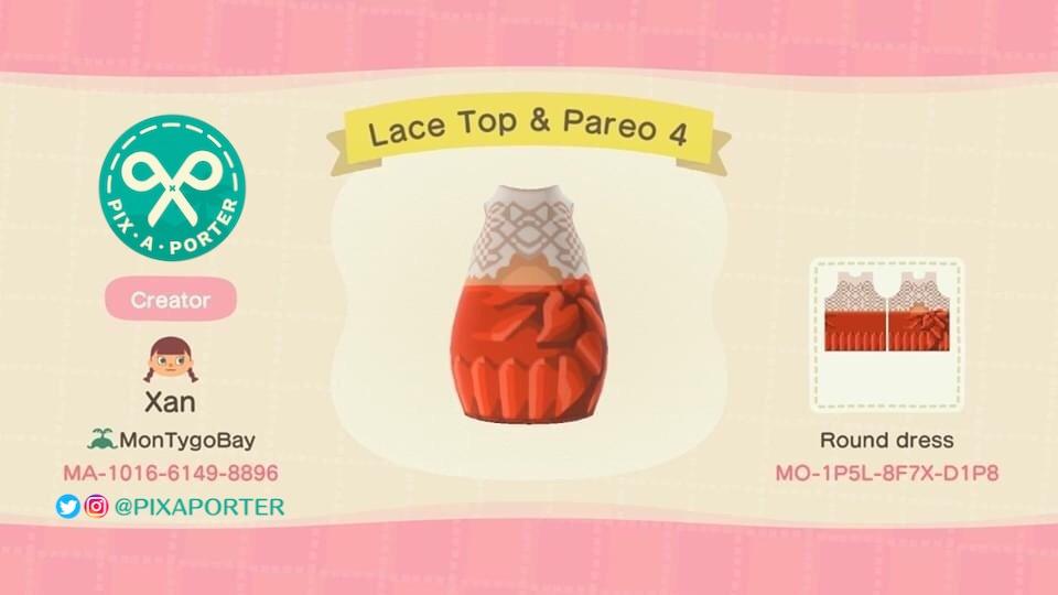 Animal Crossing Design Code: MO-1PSL-8F7X-D1P8 Lace Top & Pareo 4