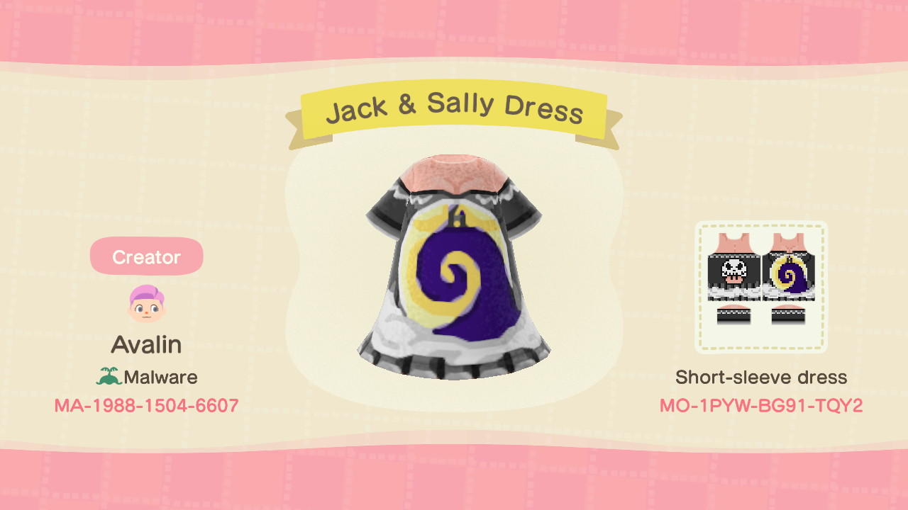 Animal Crossing Design Code: MO-1PYW-BG91-TQY2 Jack & Sally Dress
