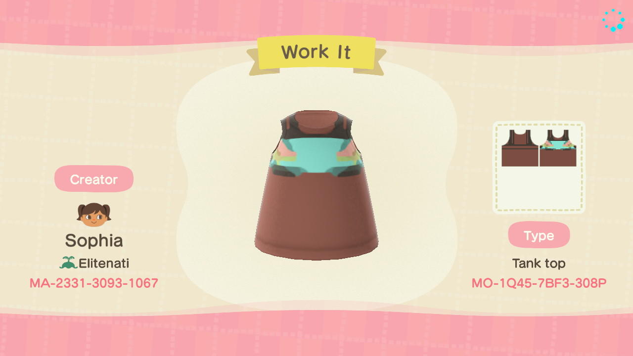Animal Crossing Design Code: MO-1Q45-7BF3-308P Work It (8)