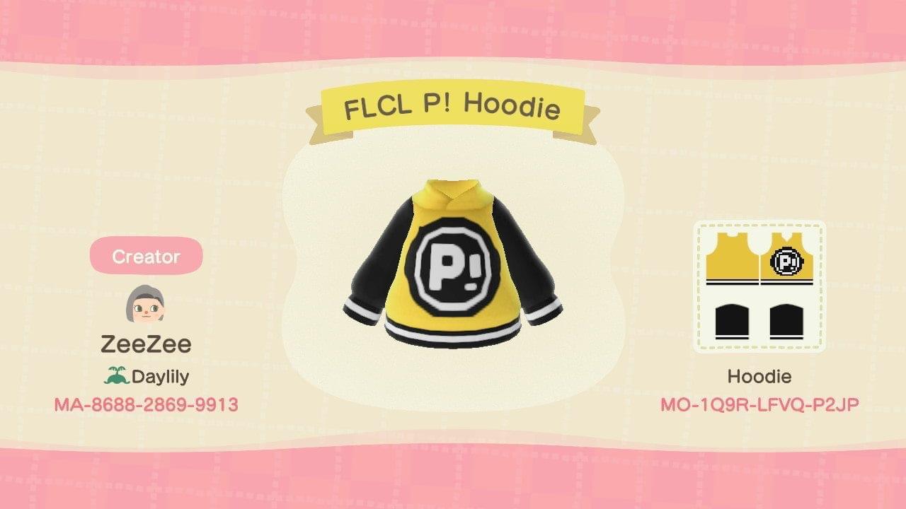 Animal Crossing Design Code: MO-1Q9R-LFVQ-P2JP FLCL P! Hoodie