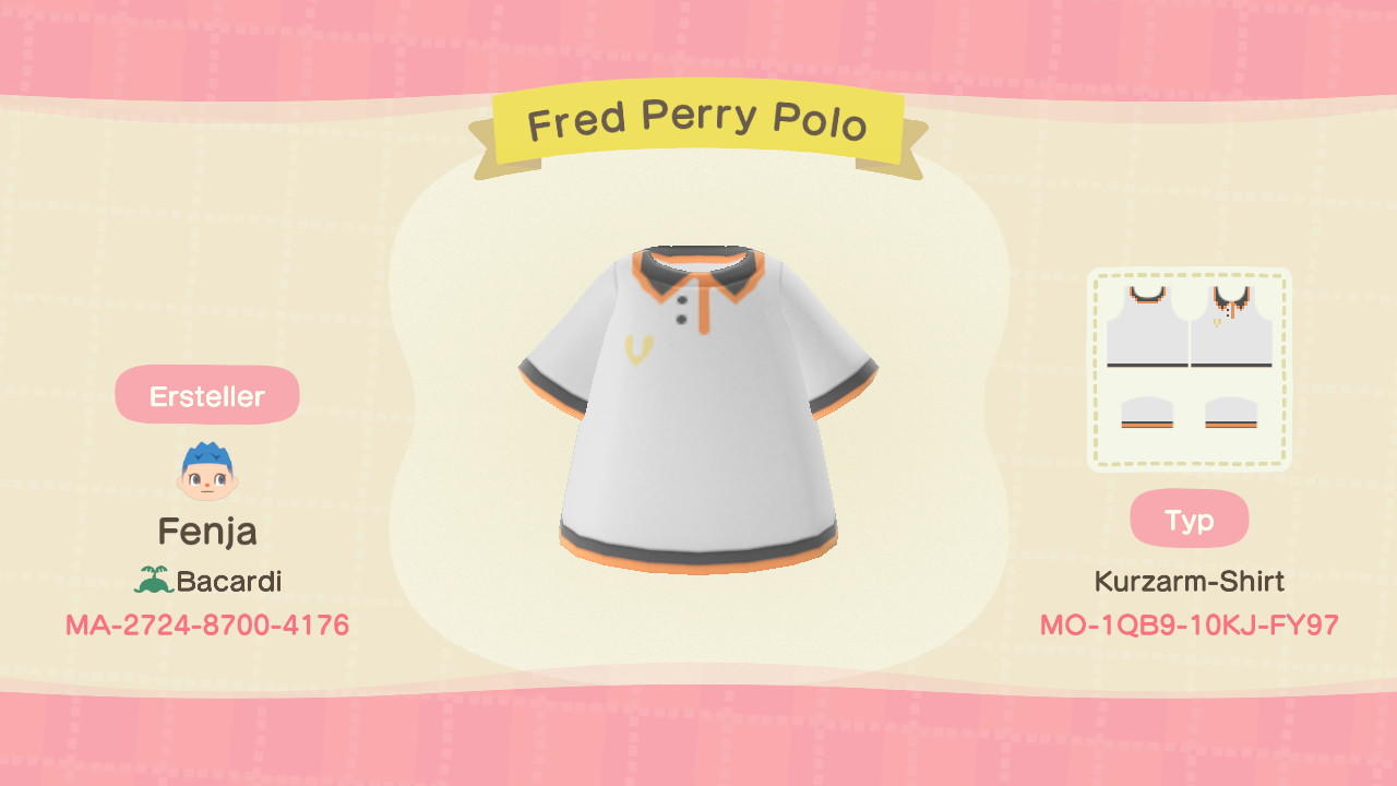 Animal Crossing Design Code: MO-1QB9-10KJ-FY97 FredPerry Polo Shirt