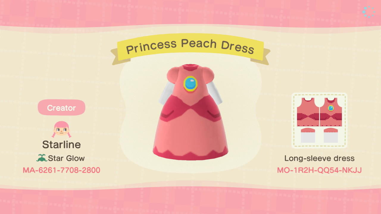 Animal Crossing Design Code: MO-1R2H-QQ54-NKJJ Princess  Peach Dres
