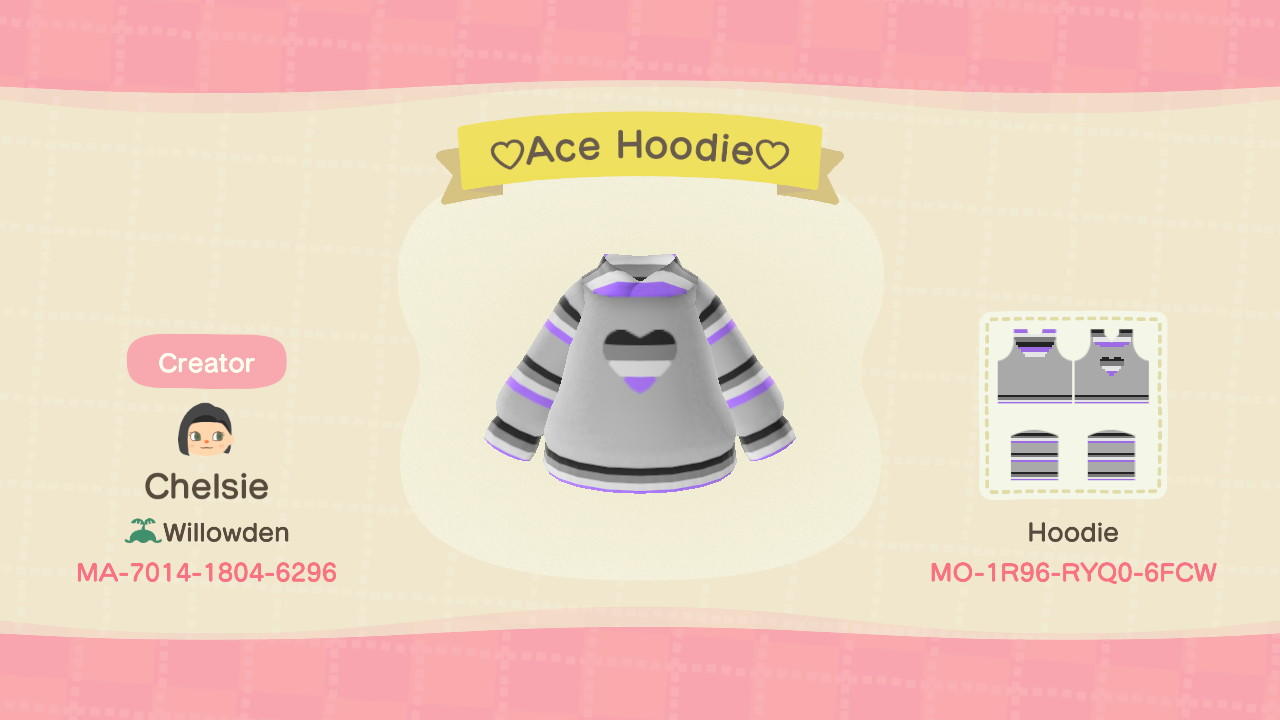 Animal Crossing Design Code: MO-1R96-RYQ0-6FCW ♡Ace Hoodie♡