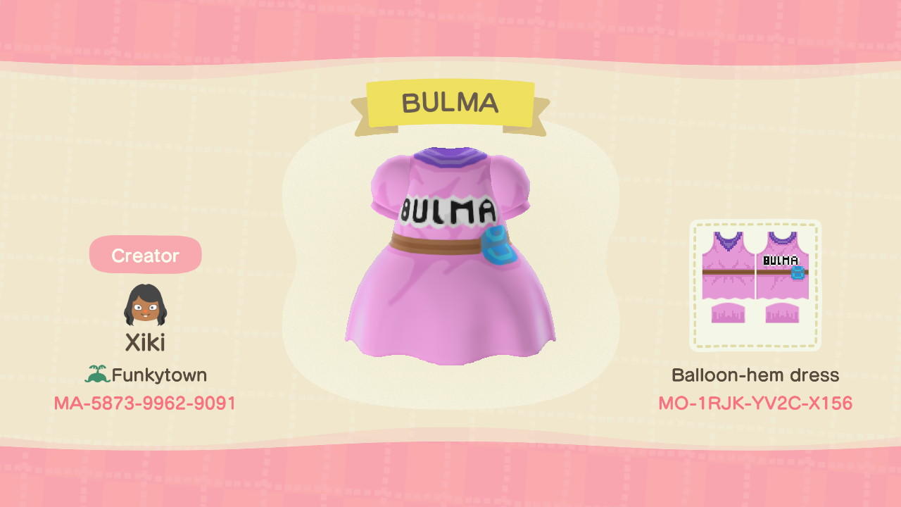 Animal Crossing Design Code: MO-1RJK-YV2C-X156 Bulma