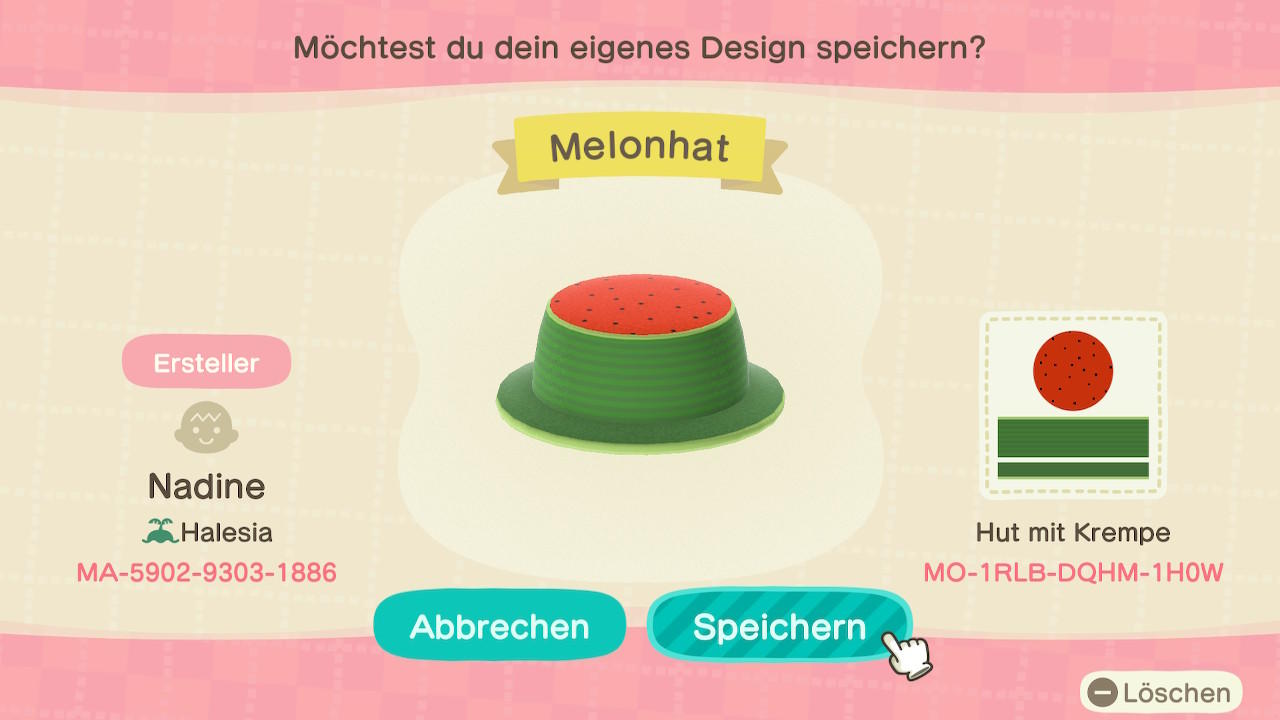 Animal Crossing Design Code: MO-1RLB-DQHM-1H0W Melonhat