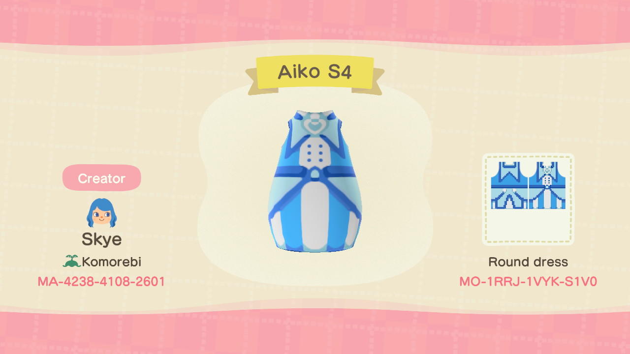 Animal Crossing Design Code: MO-1RRJ-1VYK-S1V0 Aiko S4