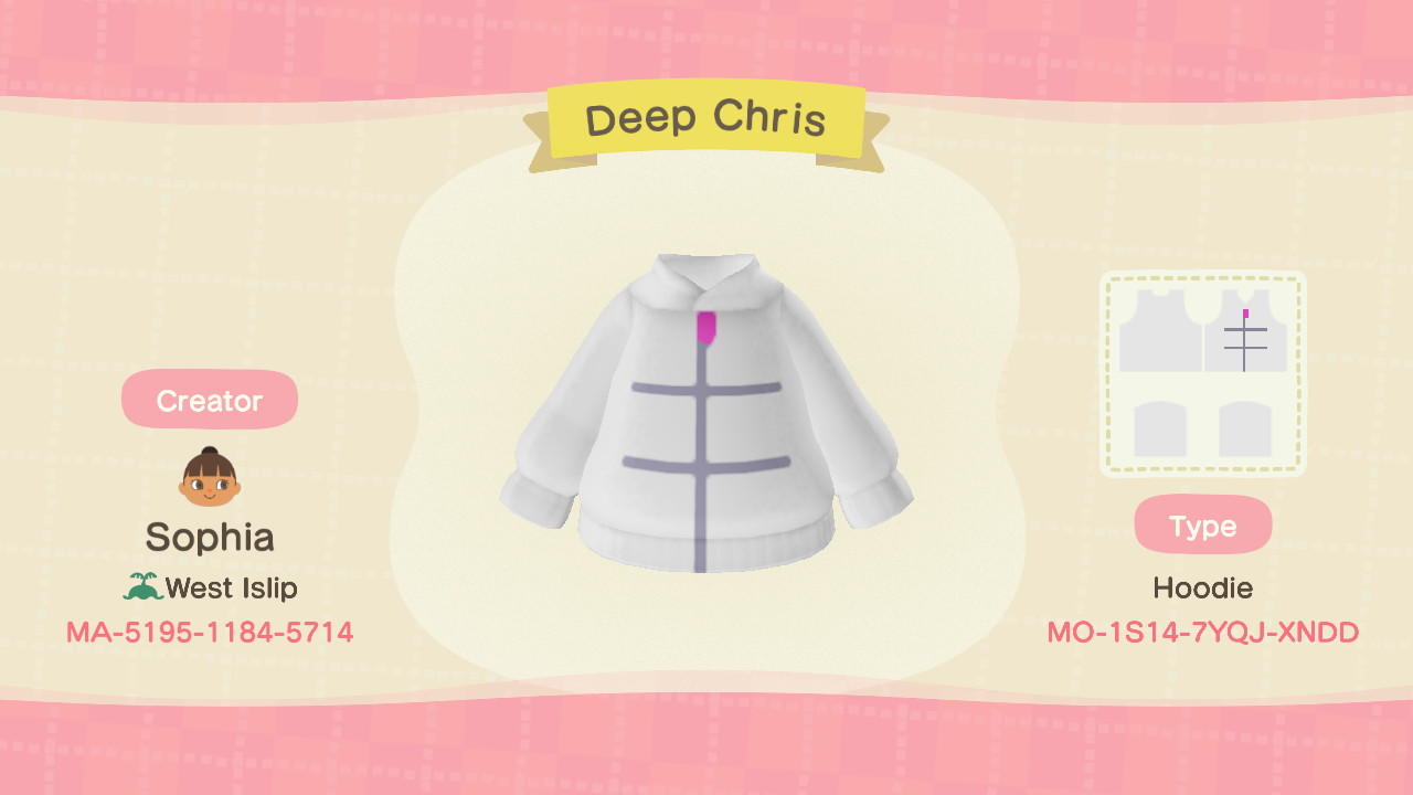 Animal Crossing Design Code: MO-1S14-7YQJ-XNDD Deep Chris