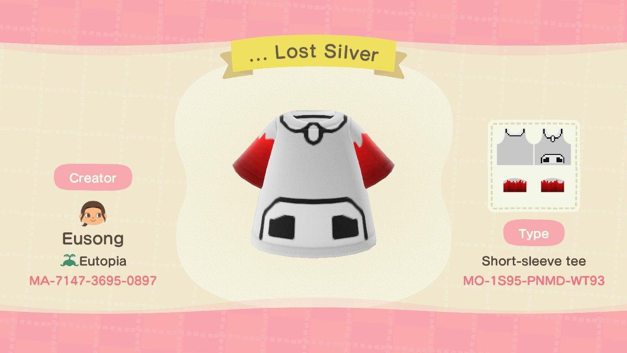 Animal Crossing Design Code: MO-1S95-PNMD-WT93 Lost Silver Shirt
