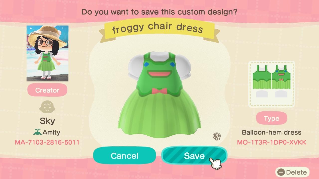Animal Crossing Design Code: MO-1T3R-1DP0-XVKK froggy chair dress