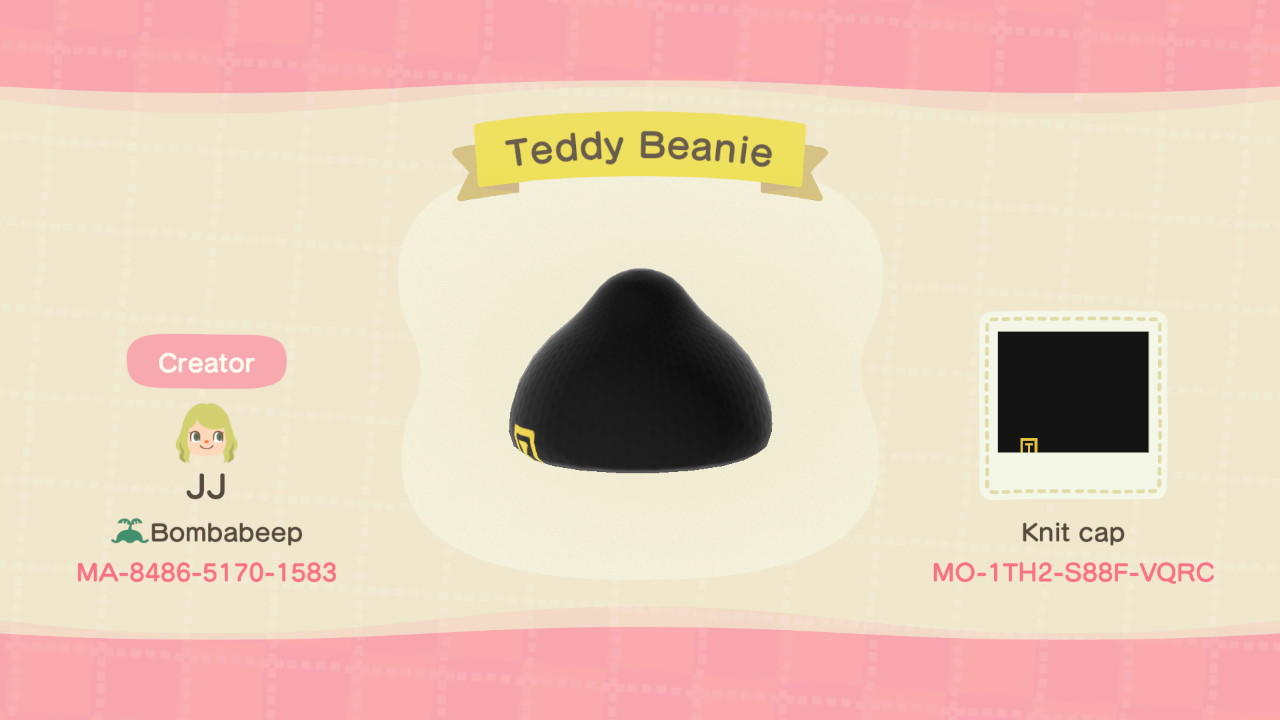 Animal Crossing Design Code: MO-1TH2-S88F-VQRC Teddy Beanie