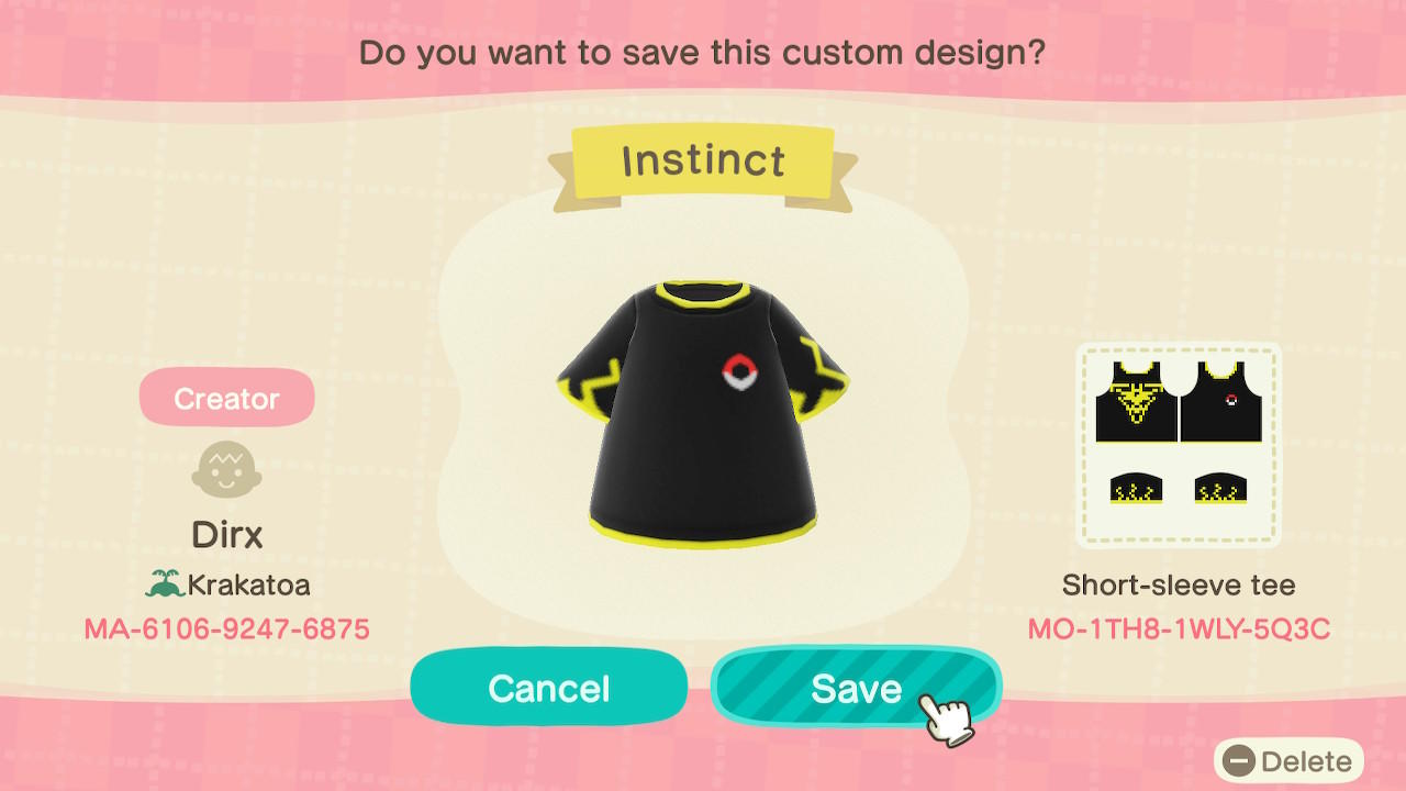 Animal Crossing Design Code: MO-1TH8-1WLY-5Q3C Instinct