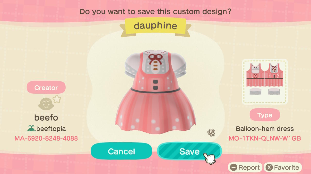 Animal Crossing Design Code: MO-1TKN-QLNW-W1GB Dauphine