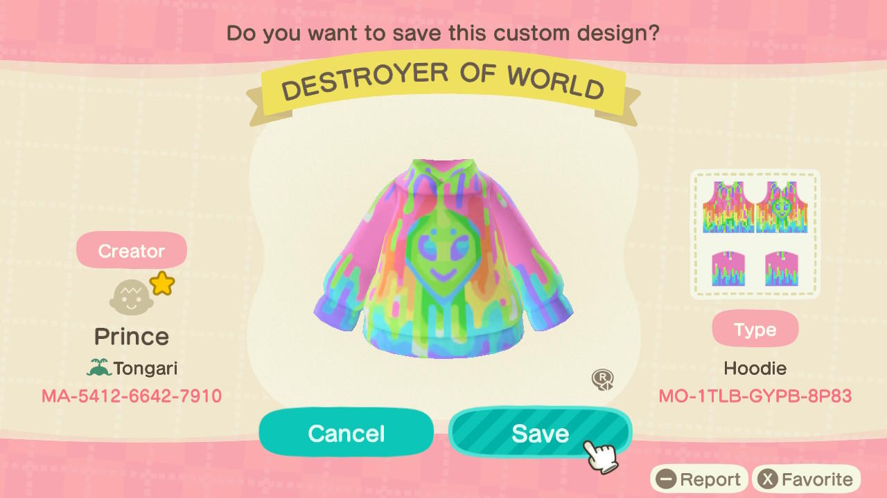Animal Crossing Design Code: MO-1TLB-GYPB-8P83 Destroyer of World