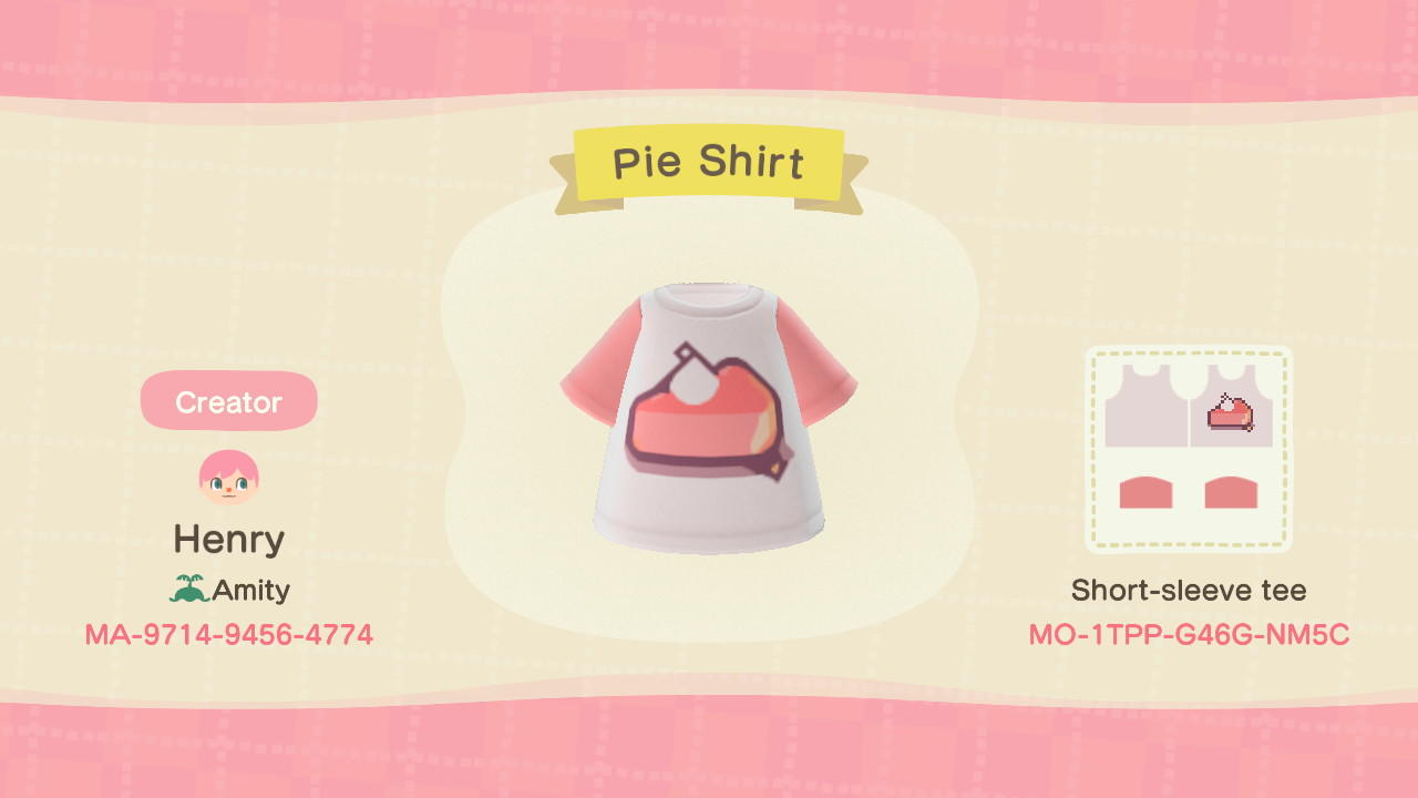 Animal Crossing Design Code: MO-1TPP-G46G-NM5C Pie Shirt