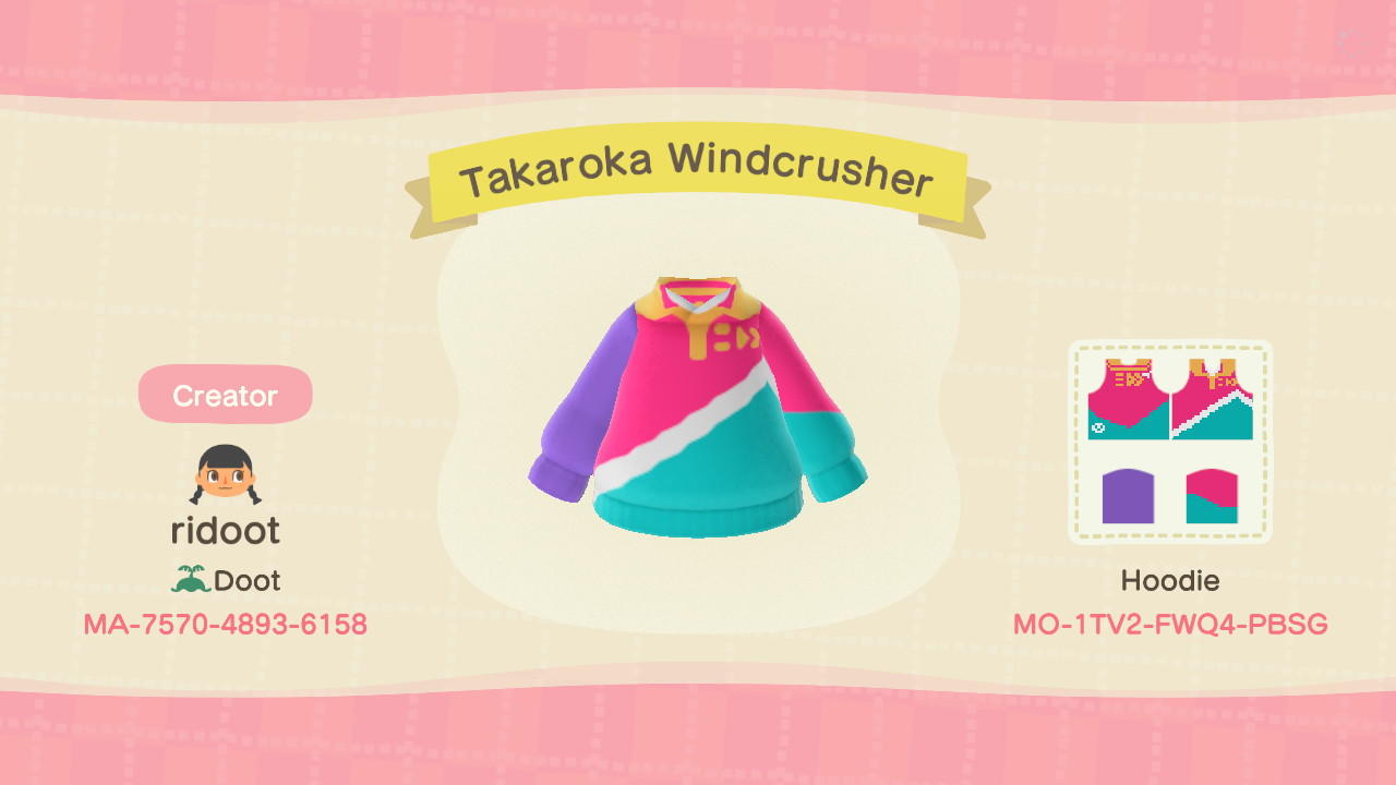 Animal Crossing Design Code: MO-1TV2-FWQ4-PBSG Takoroka Windcrusher