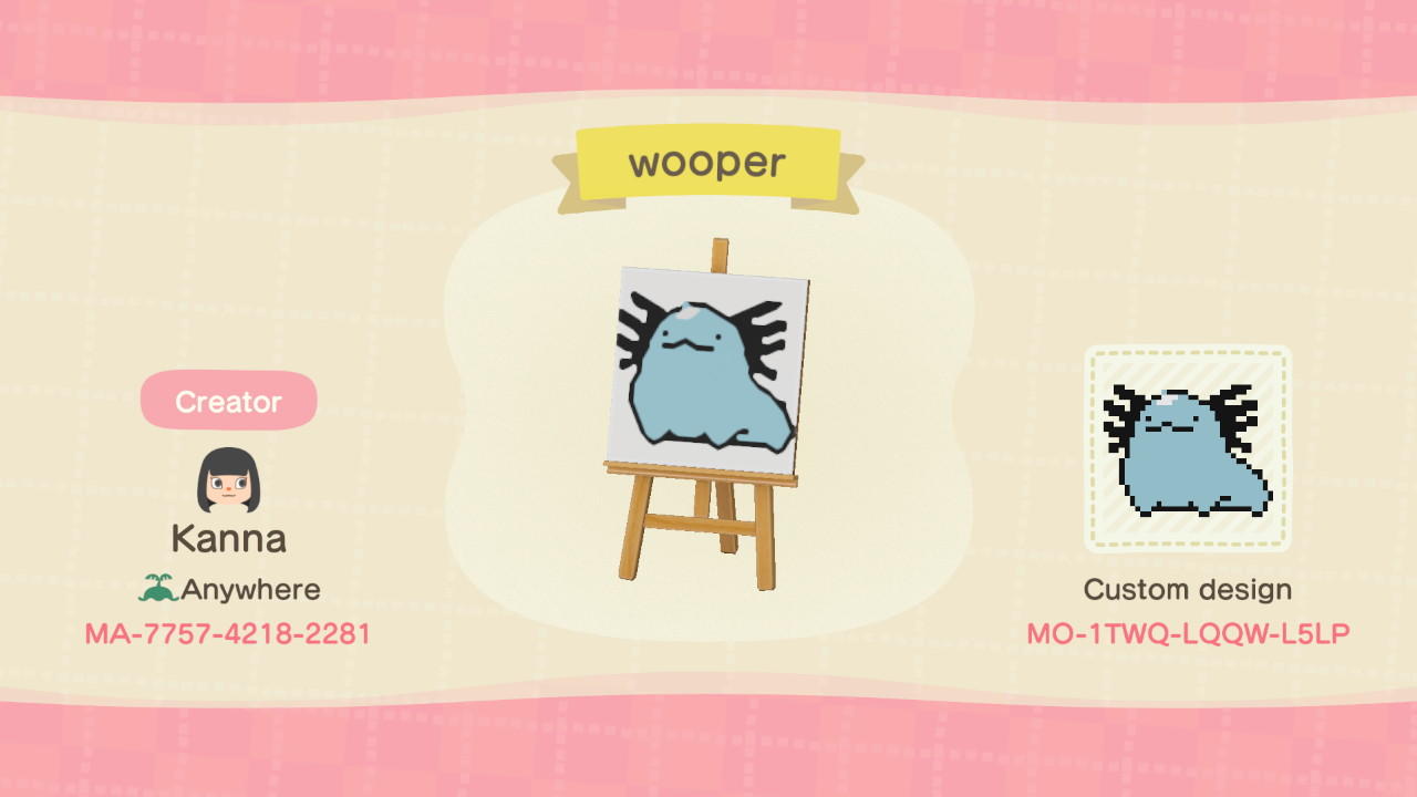 Animal Crossing Design Code: MO-1TWQ-LQQW-L5LP Beta Wooper
