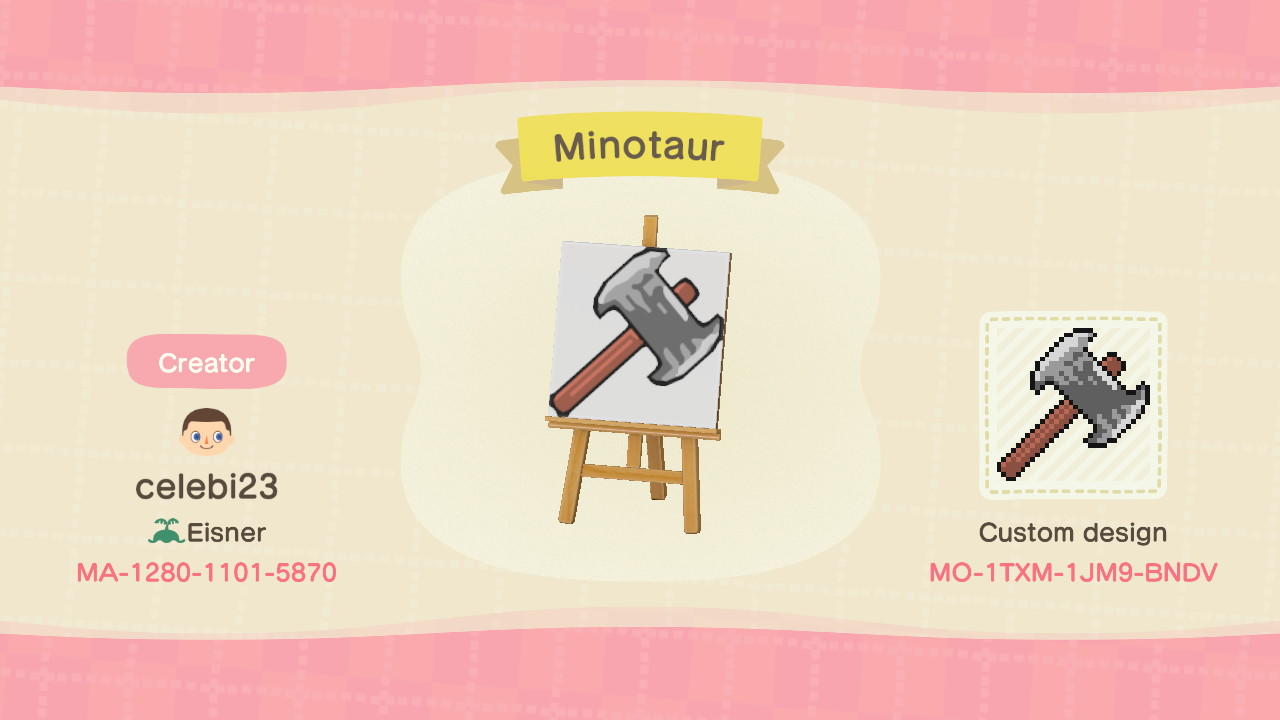 Animal Crossing Design Code: MO-1TXM-1JM9-BNDV Minotaur