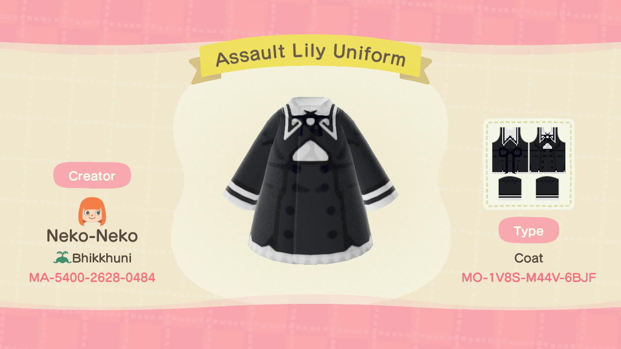 Animal Crossing Design Code: MO-1V8S-M44V-6BJF Assault Lily Uniform