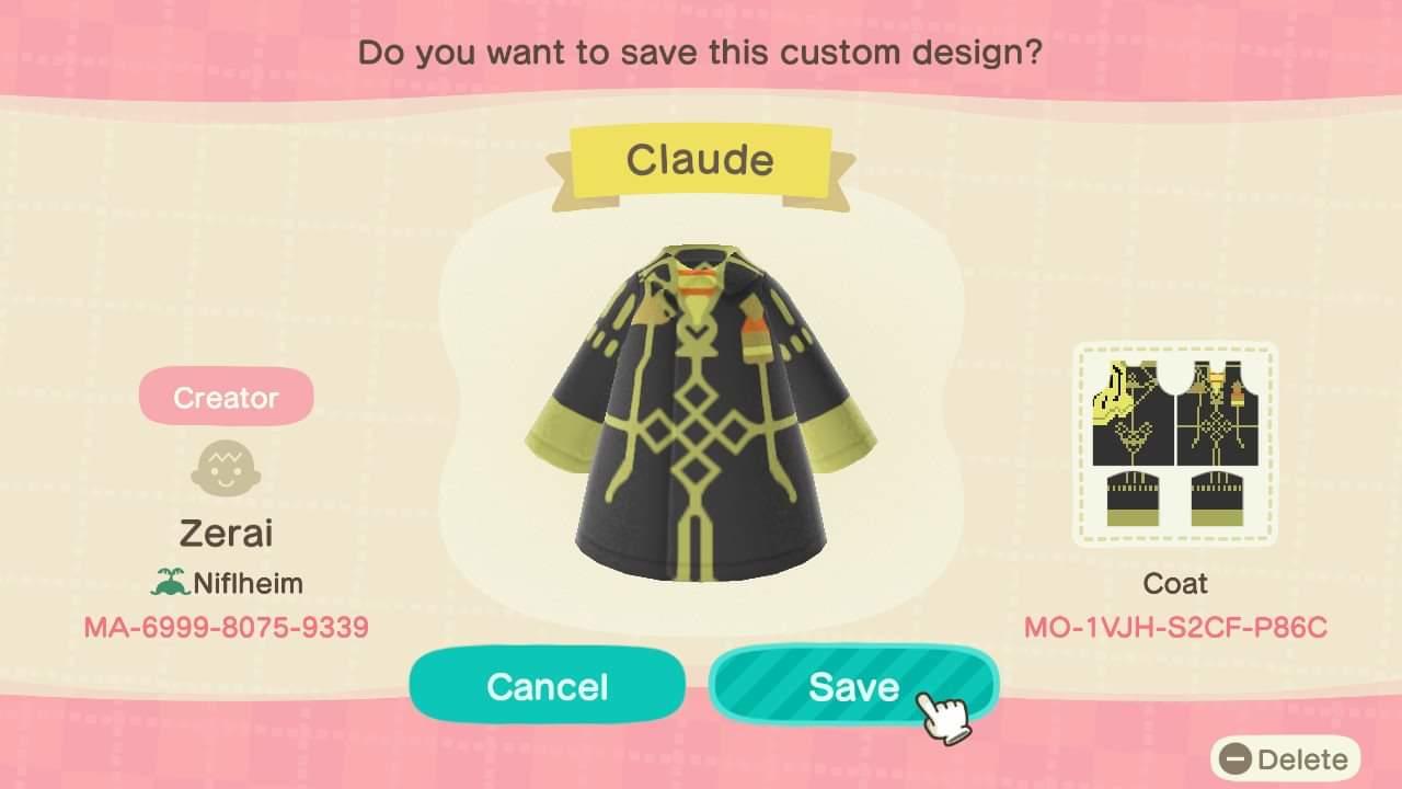 Animal Crossing Design Code: MO-1VJH-S2CF-P86C Fire emblem Claude